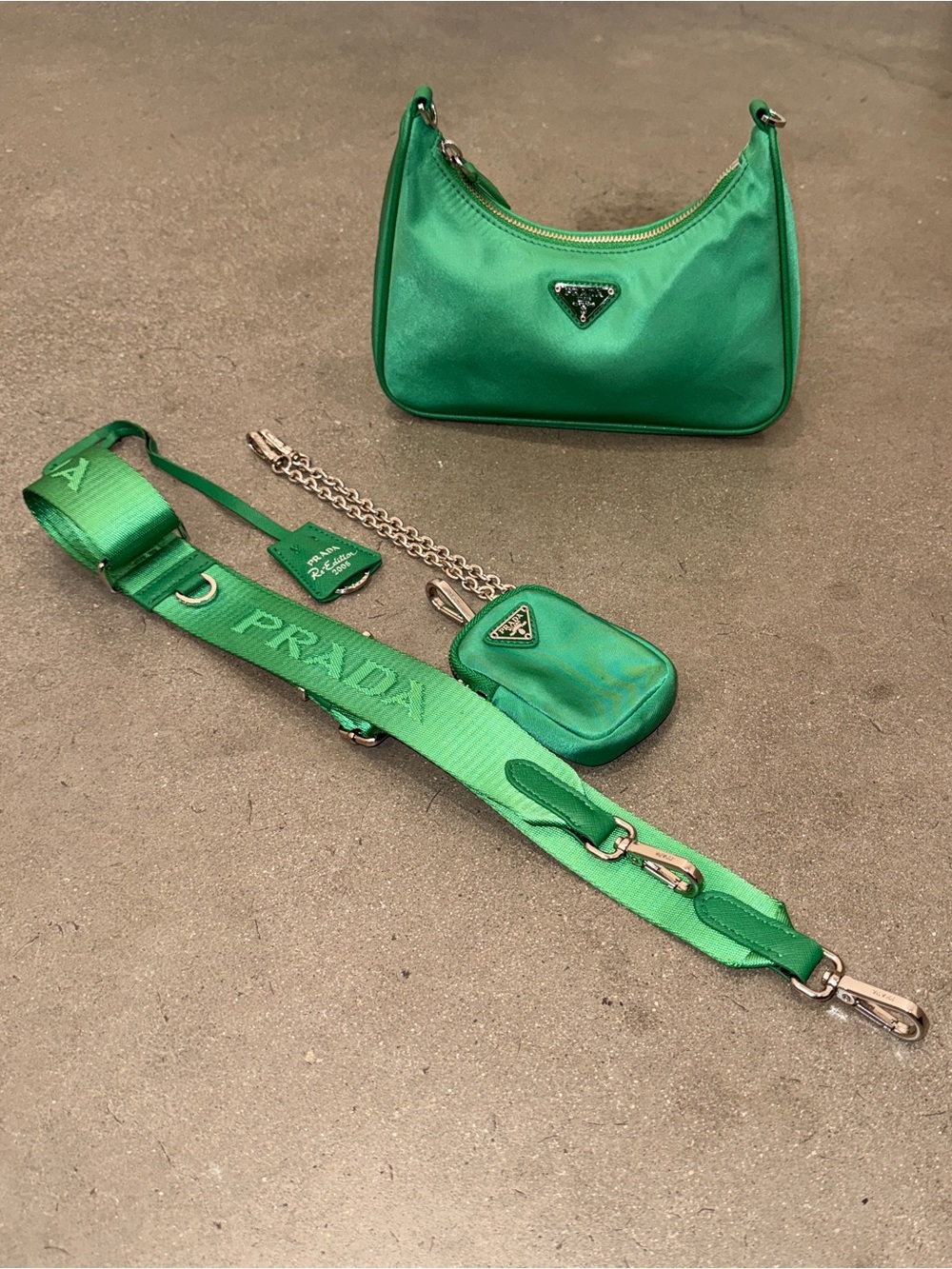 PRADA 2005 RARE Green Re-Edition Nylon Shoulder Bag | Full Set | Made in Italy